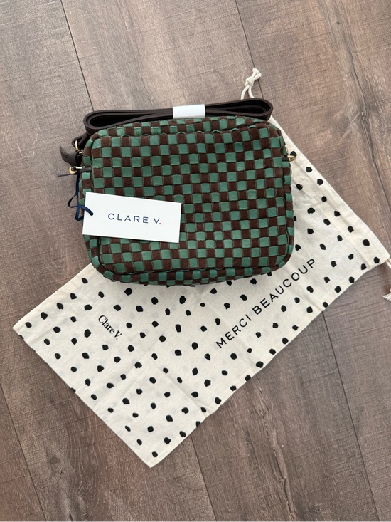 Clare V Handbags - Clare V Brown and Green Woven Checkerboard Crossbody
